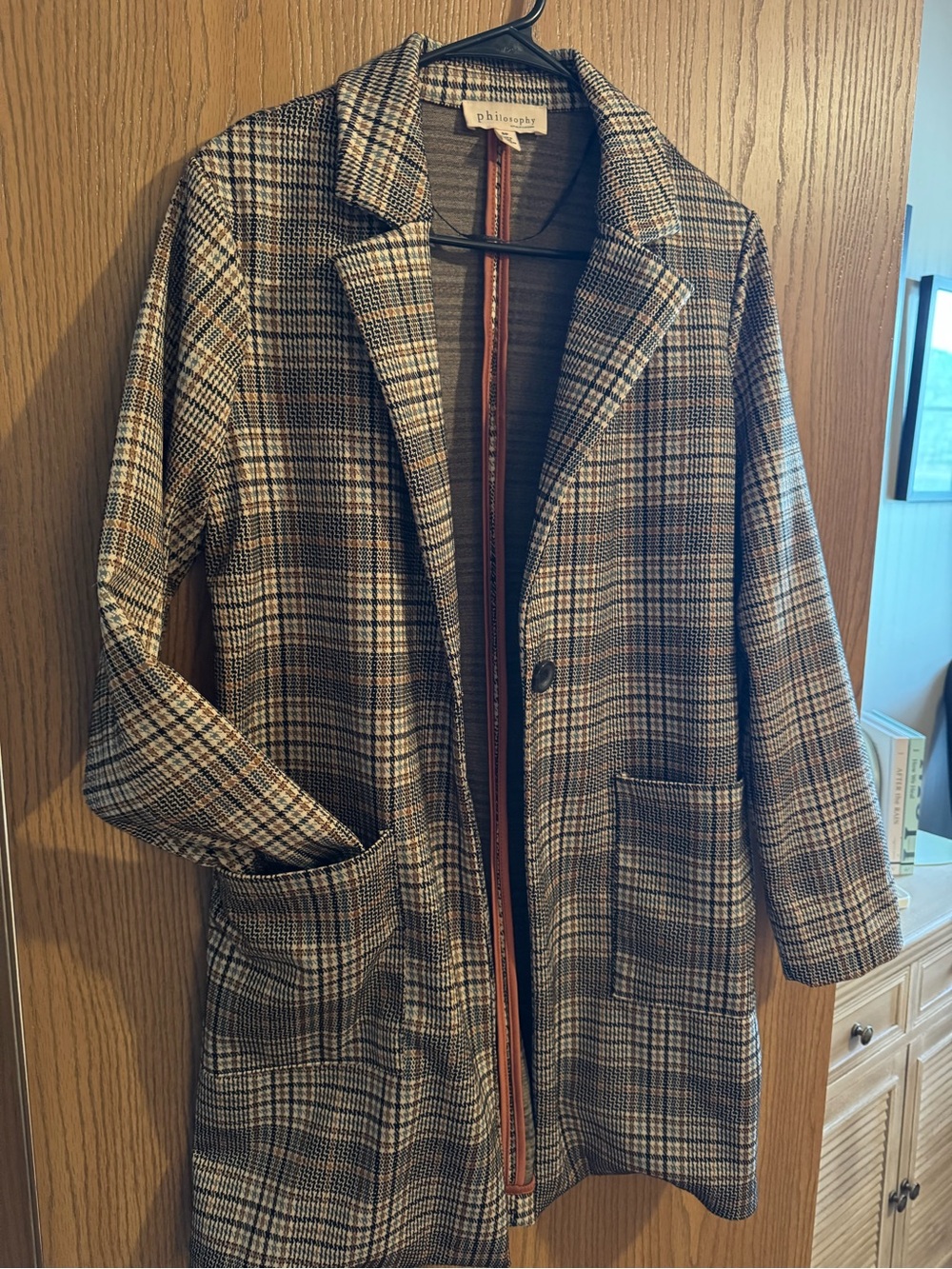 Philosophy Plaid Blazer Jacket in Brown and Cream Tones
